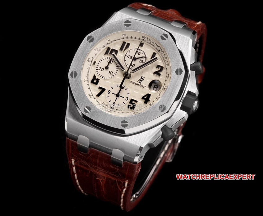 TW factory Audemars PiguetRoyal Oak offshore type 1:1super ivory white dialleather strap model 26470front live photo