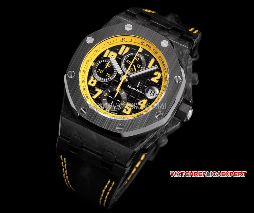 TW factory Audemars PiguetRoyal Oak offshore top-tier 1:1super cloneblack dial yellow inner bezel26176front live photo