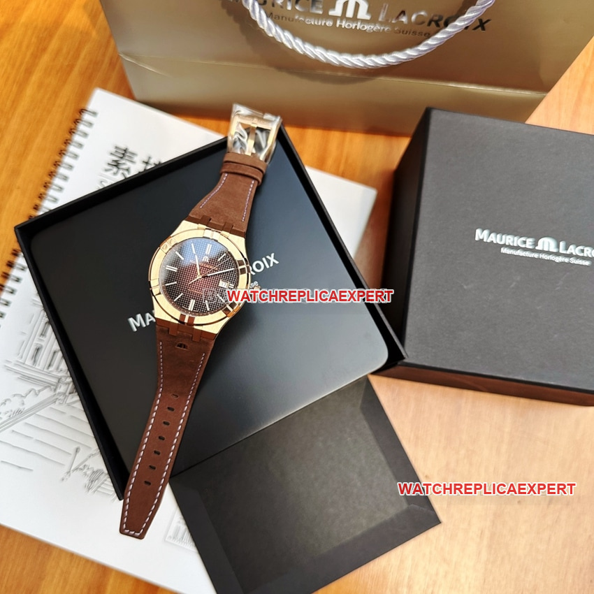 Maurice Lacroix dark brown patterned Paris stud dialleather strap model front live photo