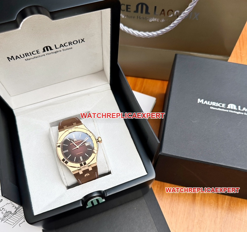Maurice Lacroix dark brown patterned Paris stud dialleather strap model front live photo