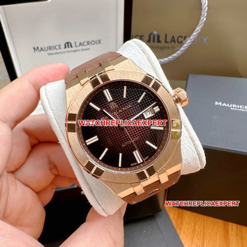 Maurice Lacroix dark brown patterned Paris stud dialleather strap model front live photo