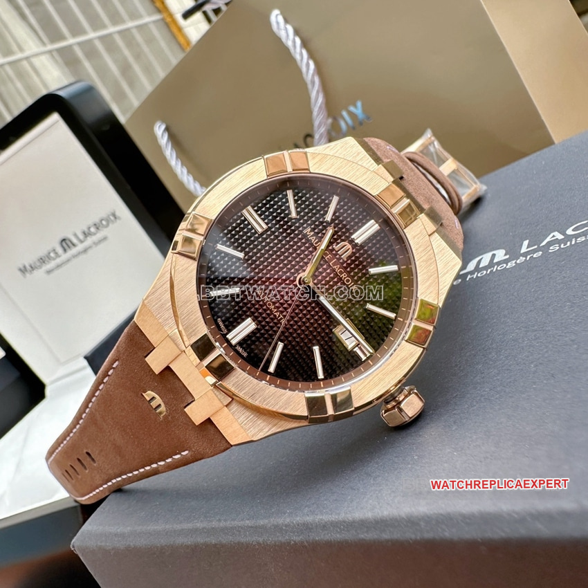 Maurice Lacroix dark brown patterned Paris stud dialleather strap model front live photo