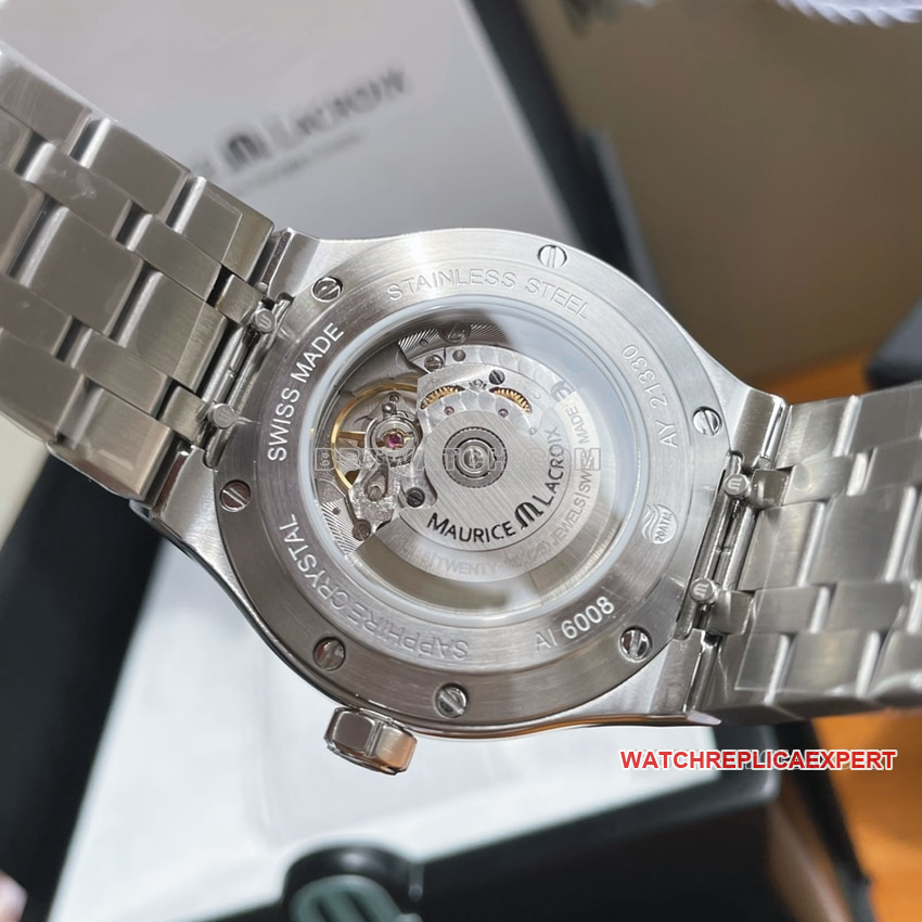 Maurice Lacroix top-tier black dial decorative Paris stud steel bracelet model AI6008 caseback live photo