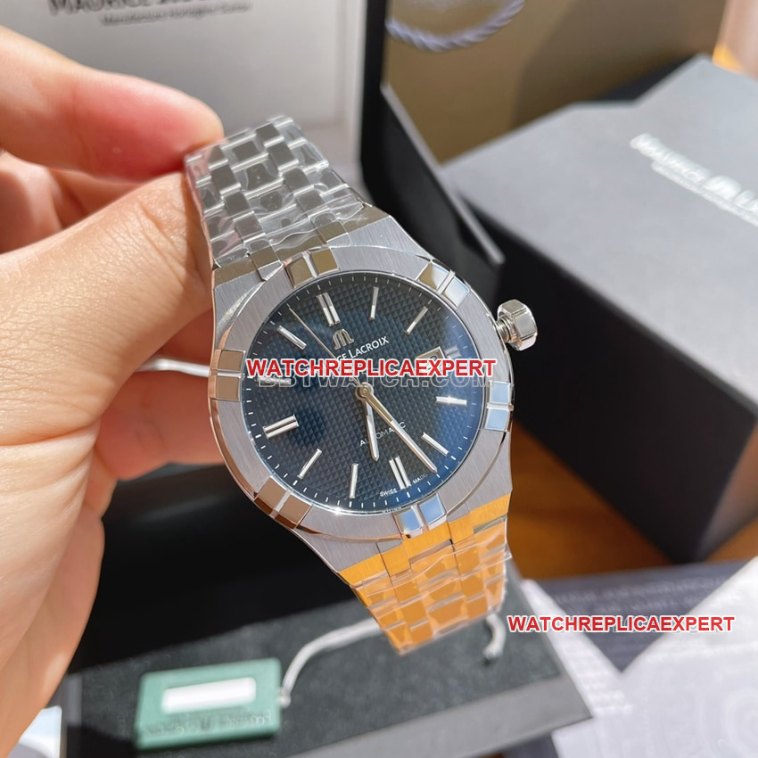 Amy blue dial decorative Paris stud steel bracelet model AI6008 front live photo