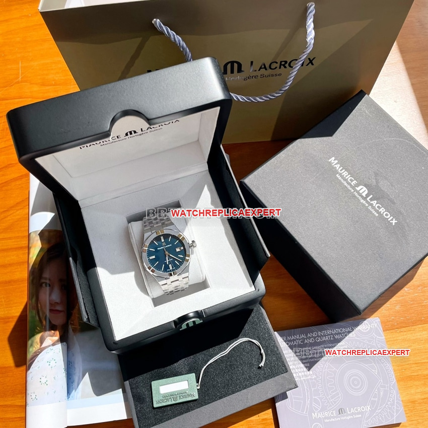 Amy blue dial decorative Paris stud steel bracelet model AI6008 front live photo