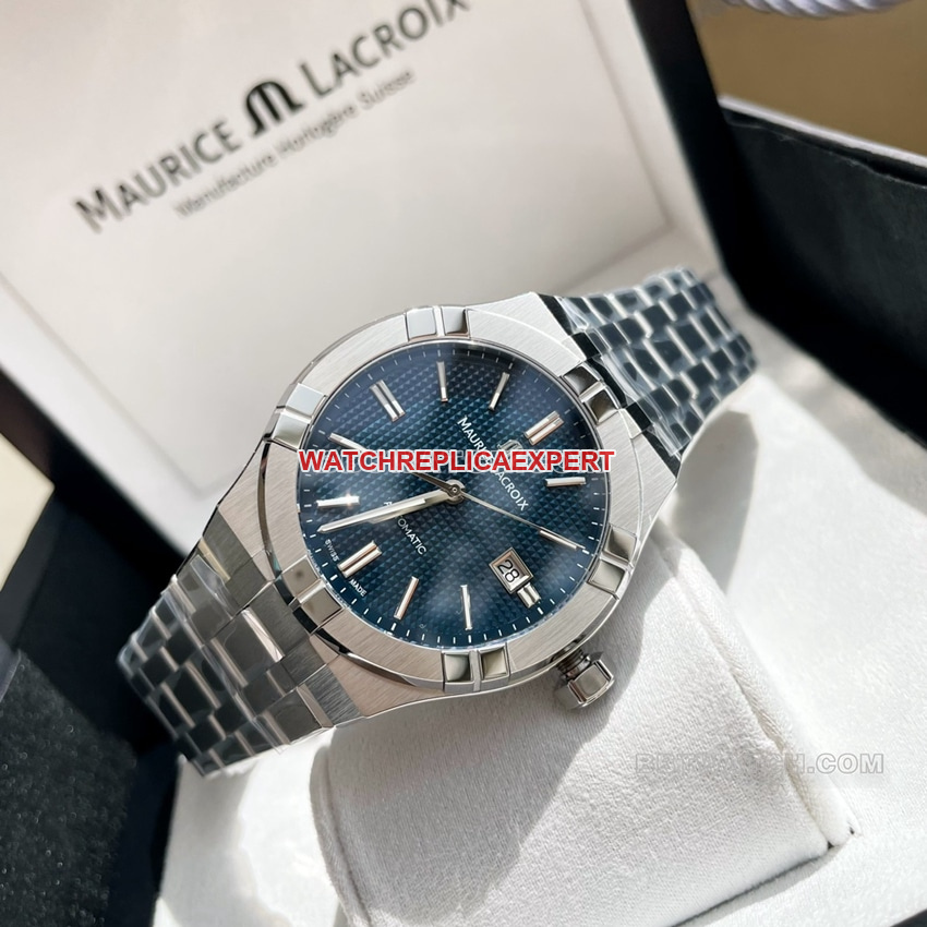 Amy blue dial decorative Paris stud steel bracelet model AI6008 front live photo