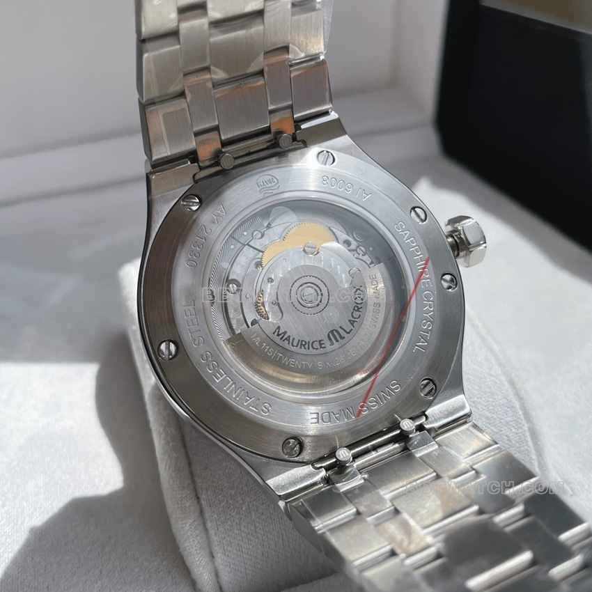 Amy blue dial decorative Paris stud steel bracelet model AI6008 caseback live photo