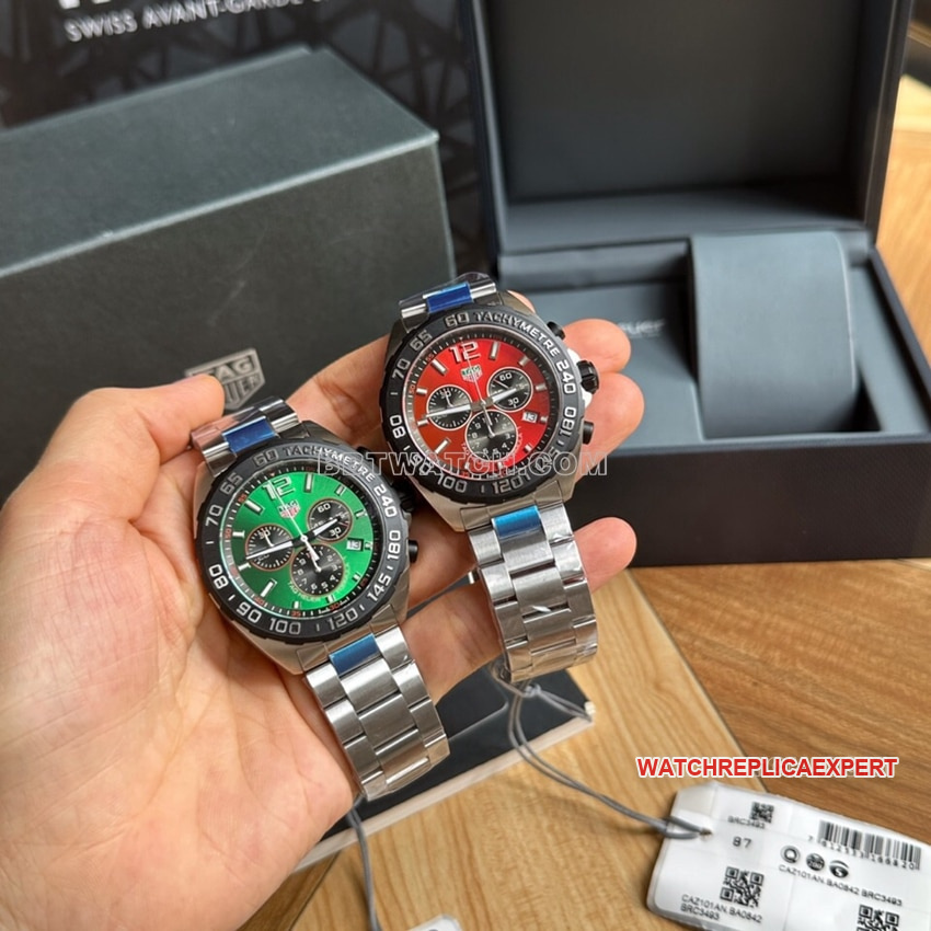 Tag Heuer F11:1super red green yellow plate chronograph rubber model CAZ101Afront live photo