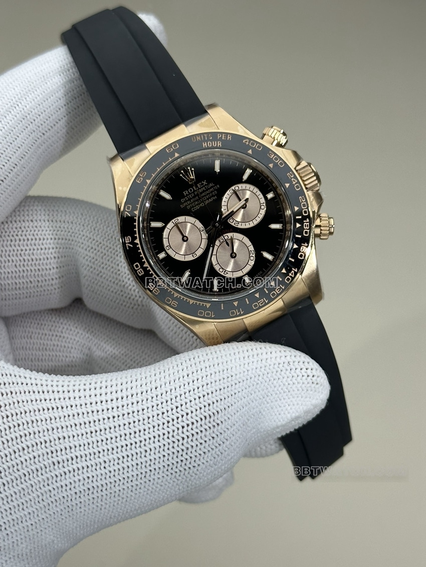 Clean factory Rolex Daytona super A imitation black plate rose gold rubber models 126515 front real picture