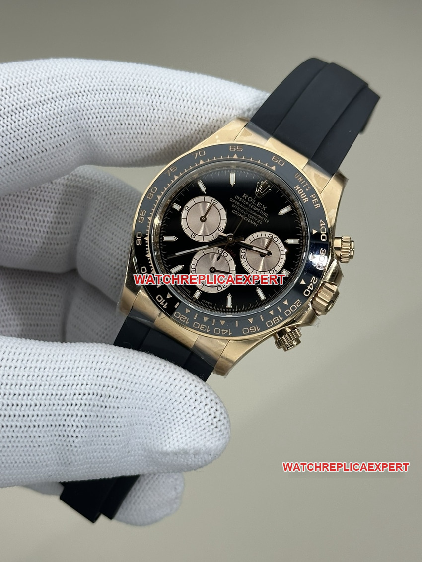 Clean factory Rolex Daytona super A imitation black plate rose gold rubber models 126515 front real picture