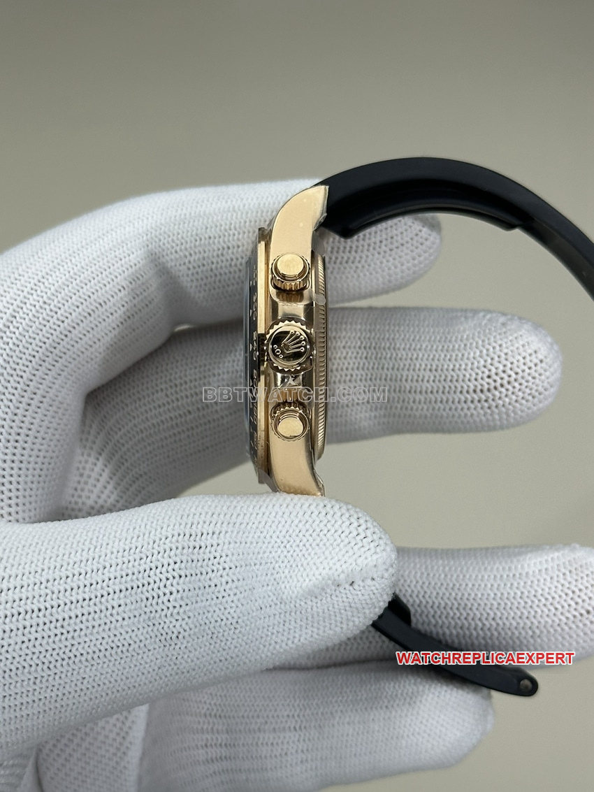 Clean factory Rolex Daytona super A imitation black plate rose gold rubber models 126515 side real picture