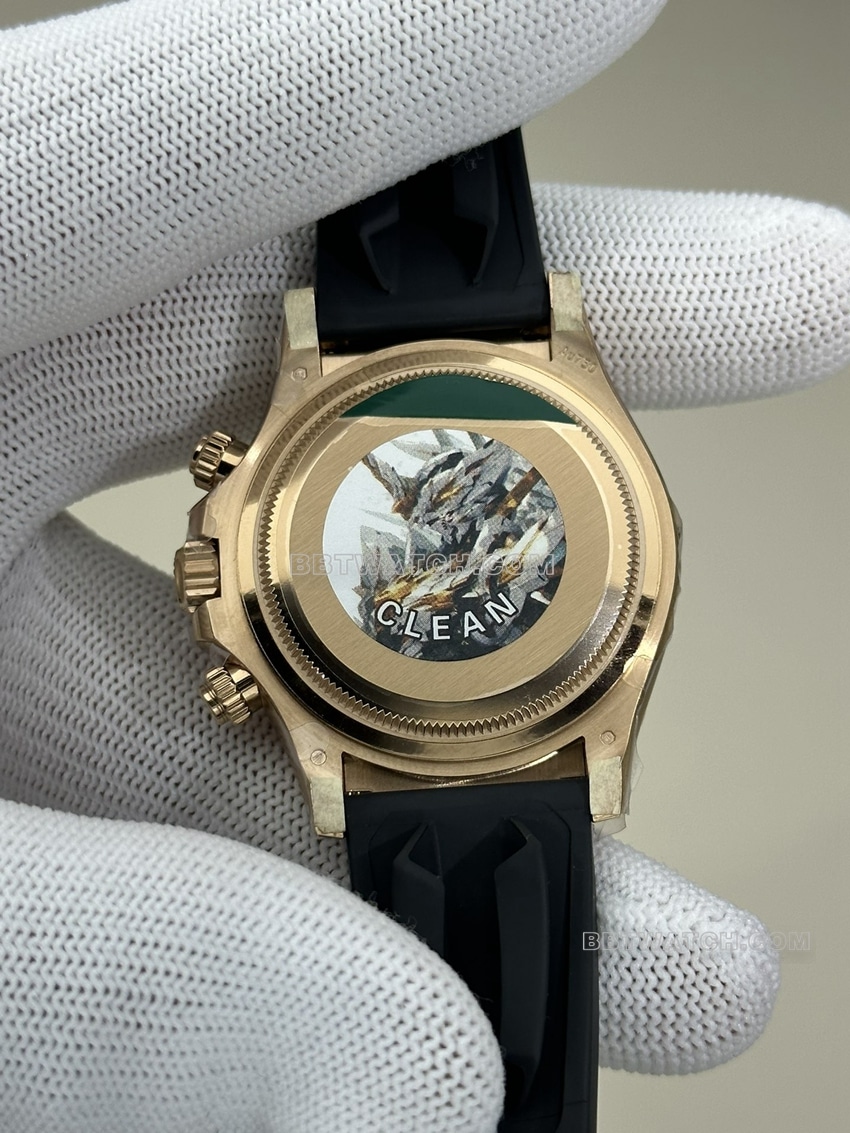 Clean factory Rolex Daytona super A imitation black plate rose gold rubber models 126515 back actual photo