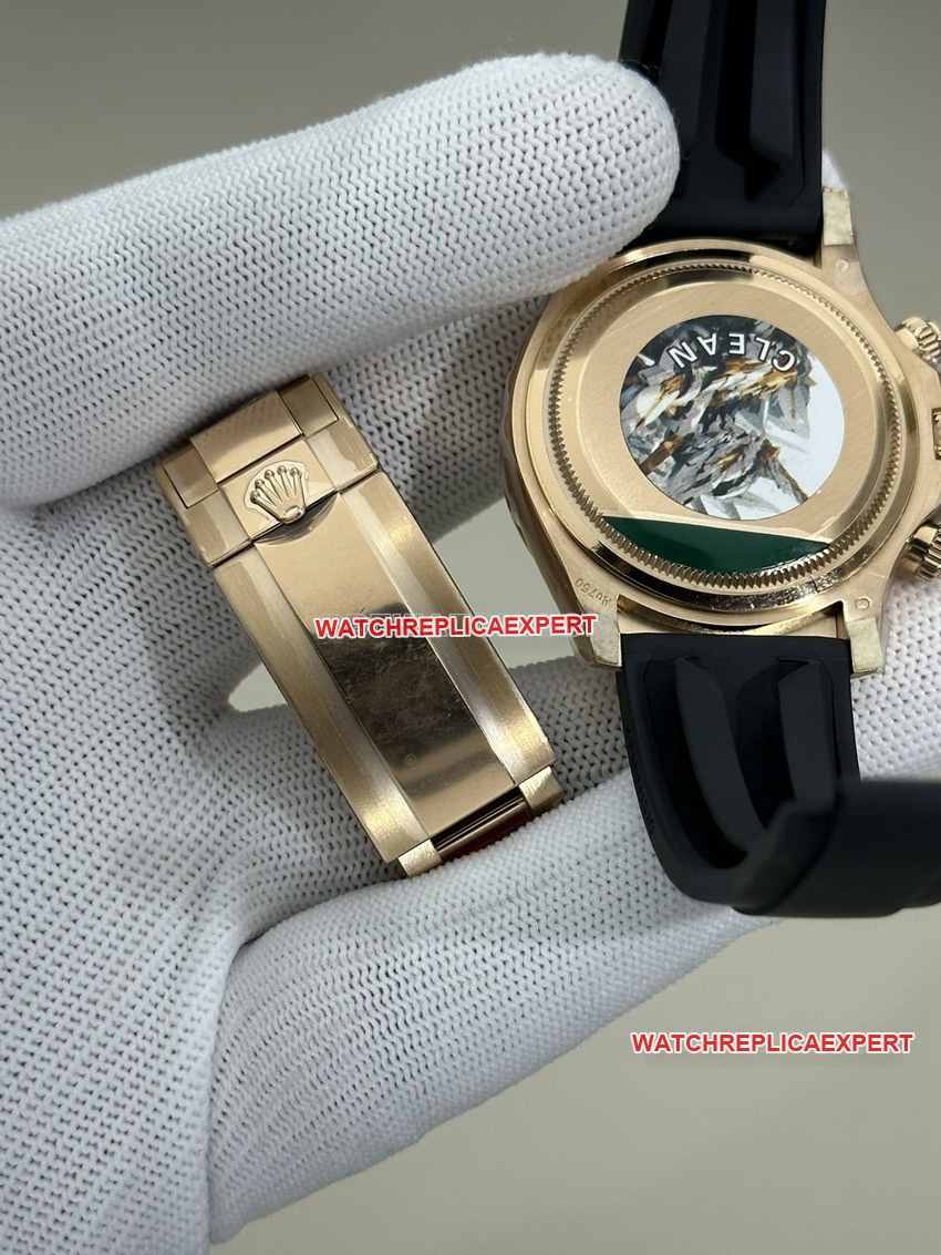 Clean factory Rolex Daytona super A imitation black plate rose gold rubber models 126515 buckle real picture
