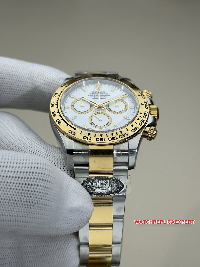 Clean FactoryRolexDaytonasuper clonewhite dial gold steel bracelet model 126503side live photo