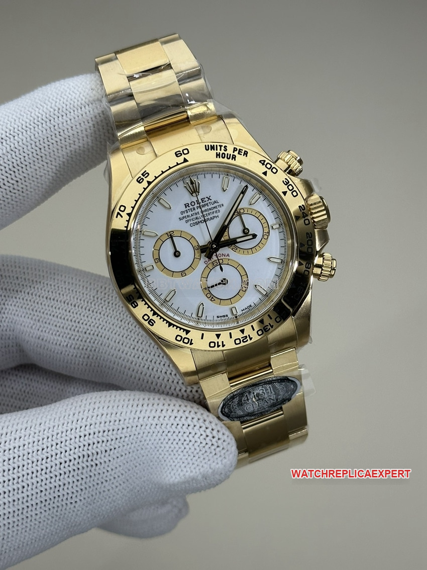 Clean FactoryRolexDaytona1:1top-tier replicawhite dial all gold steel bracelet model 126508front live photo