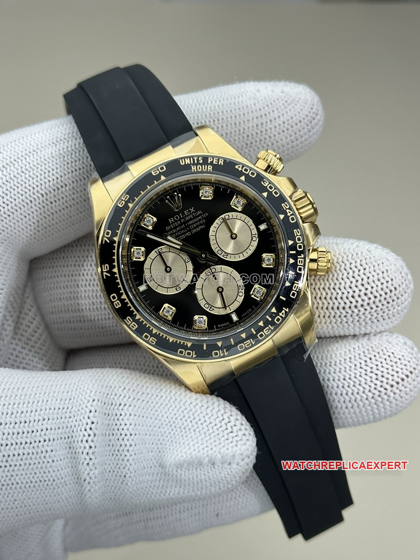 Clean factory Rolex Daytona super A imitation black plate all gold rubber models 126518 front real picture