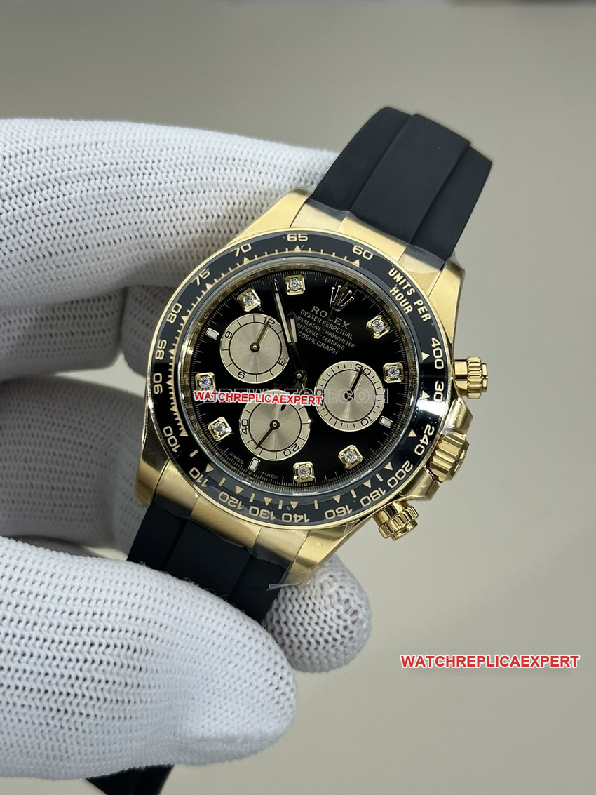 Clean factory Rolex Daytona super A imitation black plate all gold rubber models 126518 front real picture