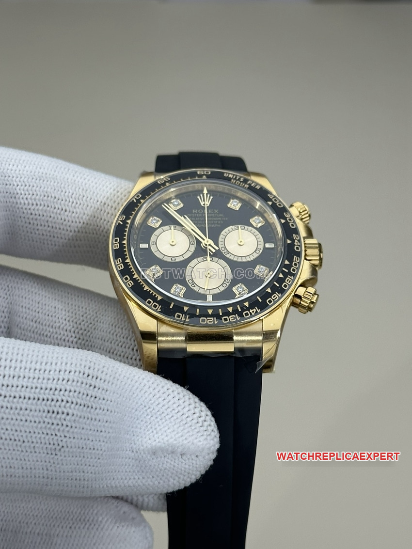 Clean factory Rolex Daytona super A imitation black plate all gold rubber models 126518 side actual photo