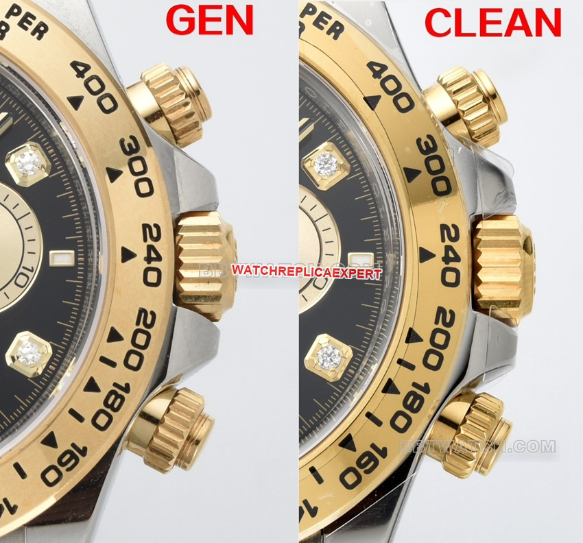 C Factory Rolex Top Watch Daytona Two-Tone Black Dial Diamond Hour Markers 126503 Genuine vs. Fake Comparison Review and Real Photo Shoot