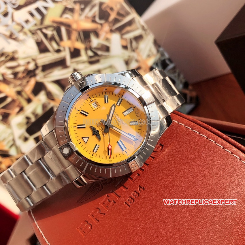Original Breitling Avengers yellow plate steel bracelet model A17319101I1A1front live photo