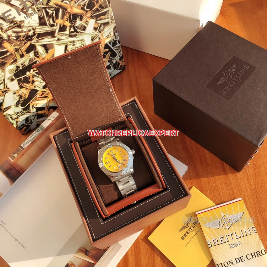Original Breitling Avengers yellow plate steel bracelet model A17319101I1A1front live photo