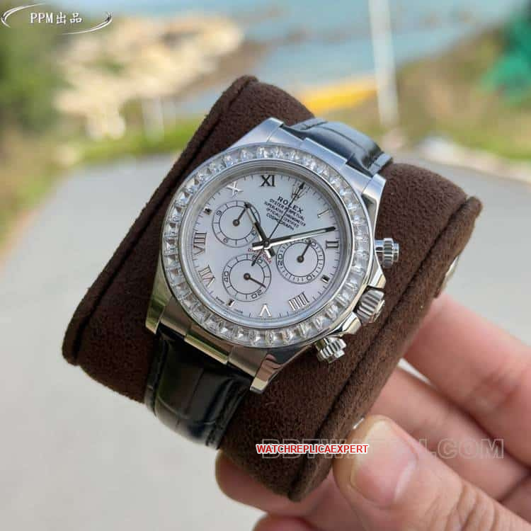 PPMRolexDaytona1:1super clonewhite dialdiamond bezel116519front live photo