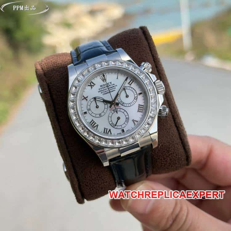 PPMRolexDaytona1:1super clonewhite dialdiamond bezel116519front live photo