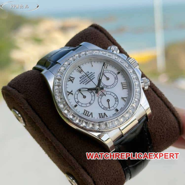 PPMRolexDaytona1:1super clonewhite dialdiamond bezel116519front live photo