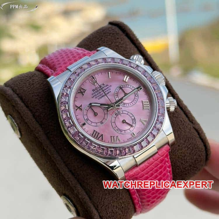 PPMRolexDaytonasuper pink platediamond bezel116519front live photo