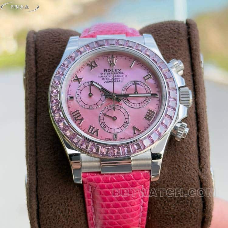 PPMRolexDaytonasuper pink platediamond bezel116519front live photo