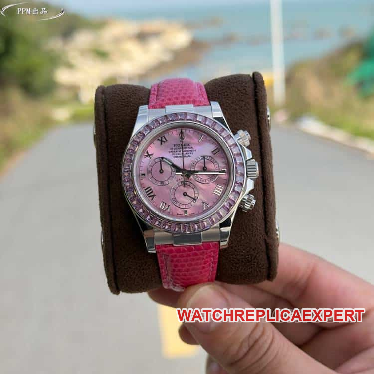 PPMRolexDaytonasuper pink platediamond bezel116519front live photo