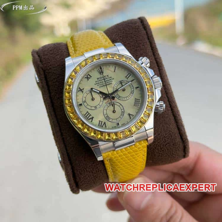 PPMRolexDaytona1:1top-tier replicayellow diskdiamond bezel116519front live photo
