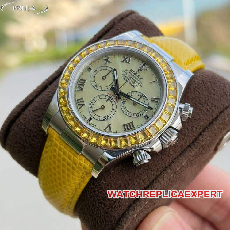 PPMRolexDaytona1:1top-tier replicayellow diskdiamond bezel116519front live photo