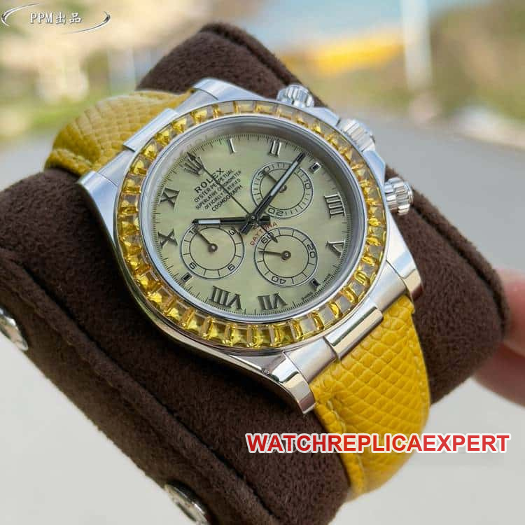 PPMRolexDaytona1:1top-tier replicayellow diskdiamond bezel116519front live photo
