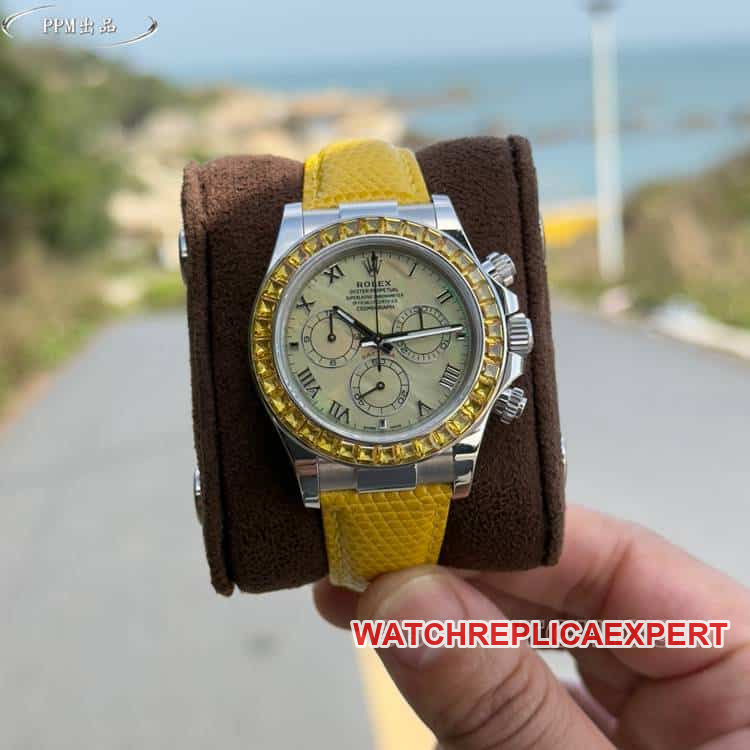 PPMRolexDaytona1:1top-tier replicayellow diskdiamond bezel116519front live photo