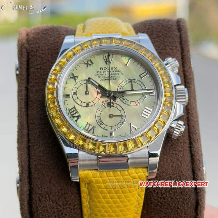 PPMRolexDaytona1:1top-tier replicayellow diskdiamond bezel116519front live photo