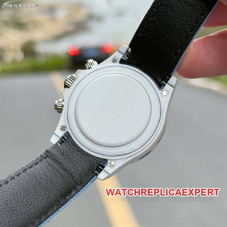 PPMRolexDaytona1:1super blue hollow dialdiamond bezelleather strap caseback live photo