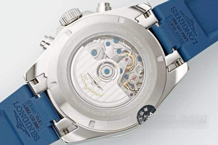 AFLongines Concast stop-tier 1:1high-quality silver gray dial rubber model L3.835.4.98.9caseback live photo