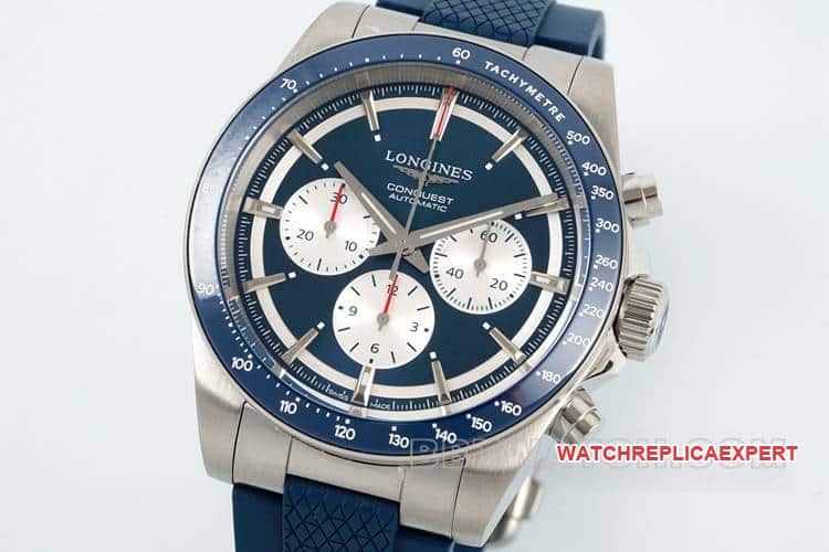 AFLongines Concast stop-tier 1:1super blue dial rubber style L3.835.4.91.2front live photo