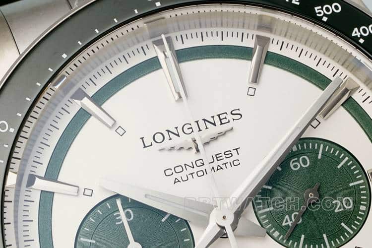 AF Longines Concast stop-tier silver gray dial green rubber model L3.835.4.02.9front live photo