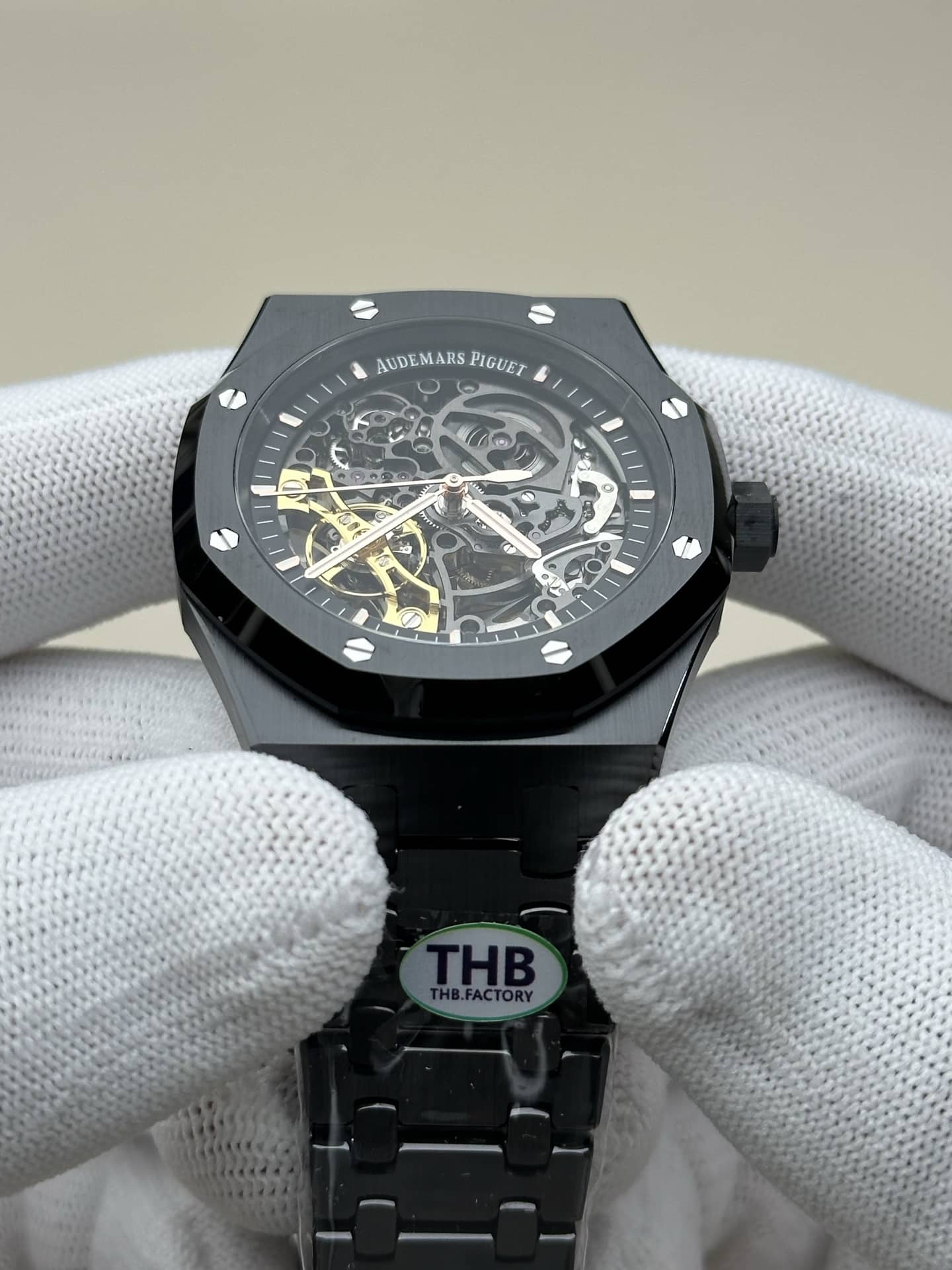 THBAudemars PiguetRoyal Oak1:1super black ceramic hollow plate steel bracelet model 15416front live photo