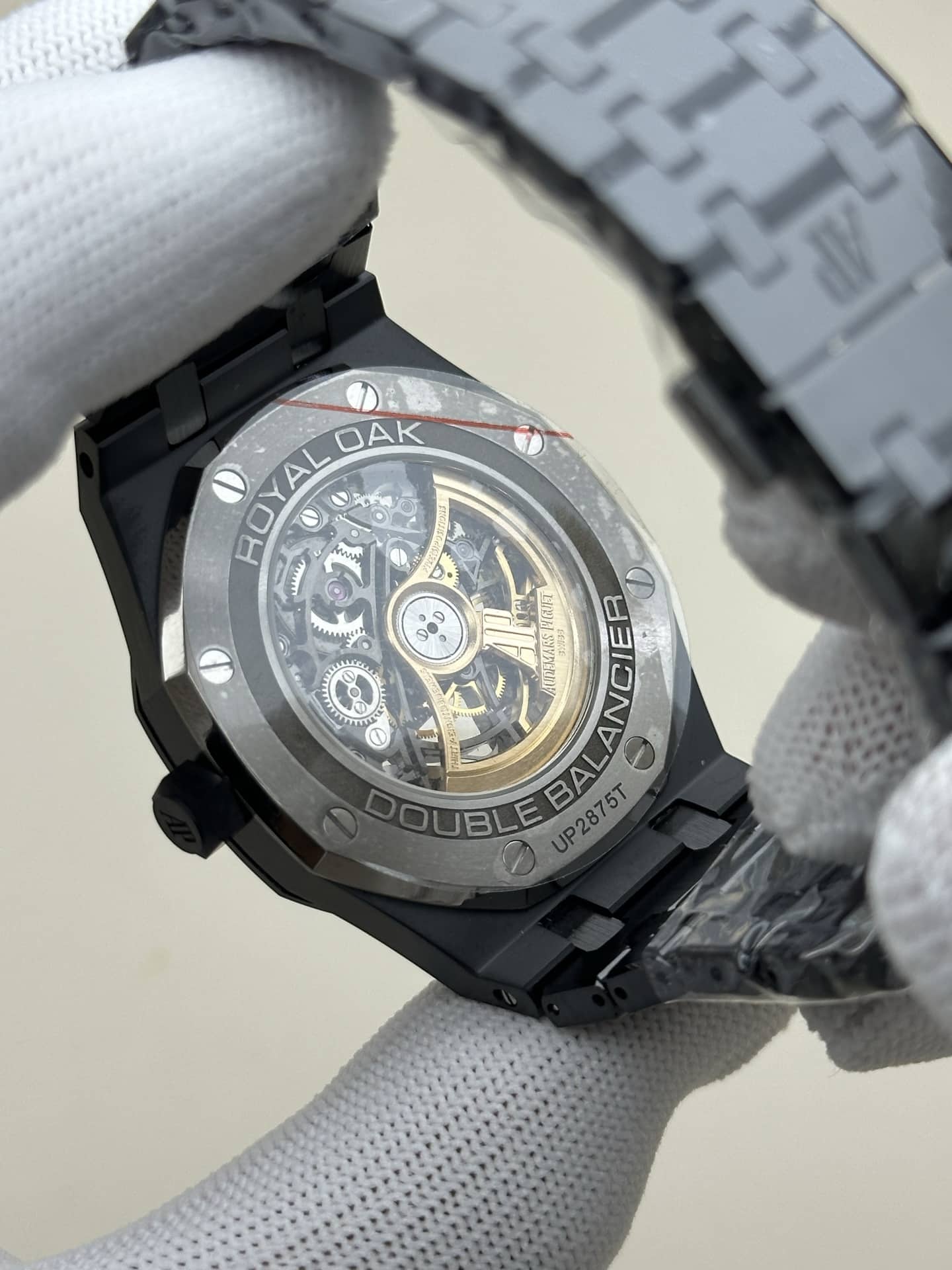 THBAudemars PiguetRoyal Oak1:1super black ceramic hollow plate steel bracelet model 15416caseback live photo