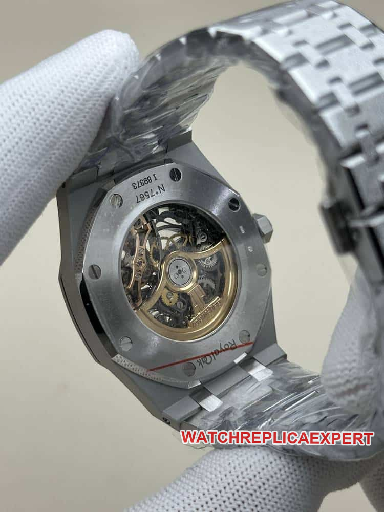 THBAudemars PiguetRoyal Oak1:1super dark gray hollow plate steel bracelet model 15407caseback live photo