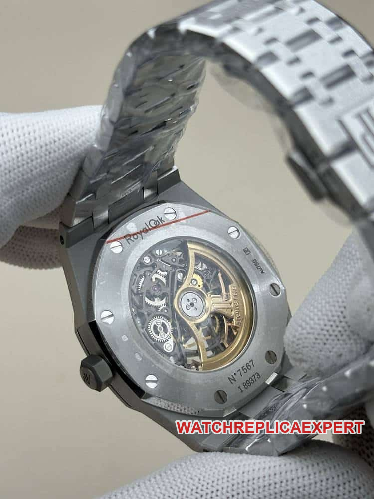 THBAudemars PiguetRoyal Oak1:1super dark gray hollow plate steel bracelet model 15407caseback live photo