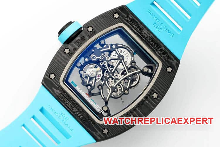 APSRichard Milletop-tier carbon fiber case blue rubber model RM055caseback live photo