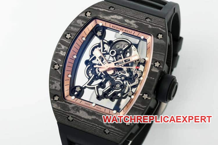 APSRichard Mille1:1super carbon fiber case black rubber model RM055front live photo