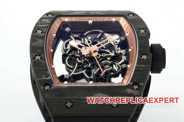 APSRichard Mille1:1super carbon fiber case black rubber model RM055front live photo