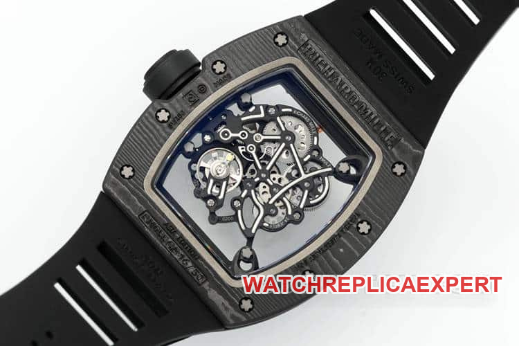 APSRichard Mille1:1super carbon fiber case black rubber model RM055caseback live photo