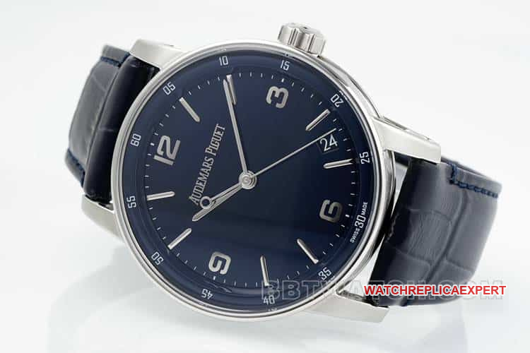APSAudemars PiguetCODEtop-tier replicablue dialleather strap model 15210front live photo