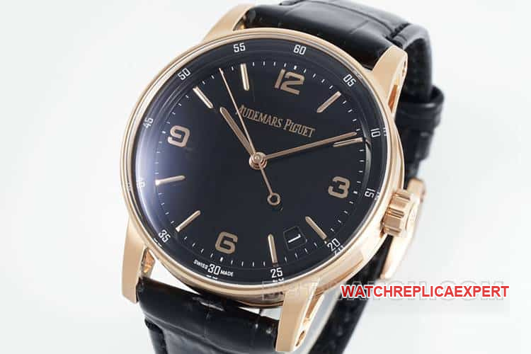 APSAudemars PiguetCODE1:1super cloneblack dialrose gold shell leather strap model 15210front live photo